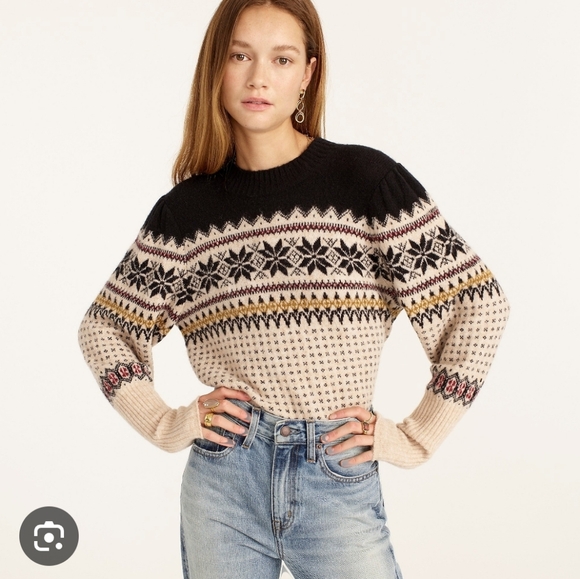 Jcrew Fair Isle Puff Sleeve Sweater in Supersoft Yarn - Picture 3 of 8